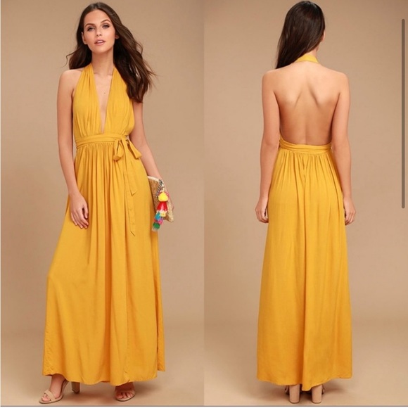 LULUS MAGICAL MOVEMENT MUSTARD YELLOW WRAP MAXI DRESS - Picture 2 of 5